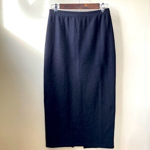 90s y2k Black Pencil Midi Skirt with Back Slit
